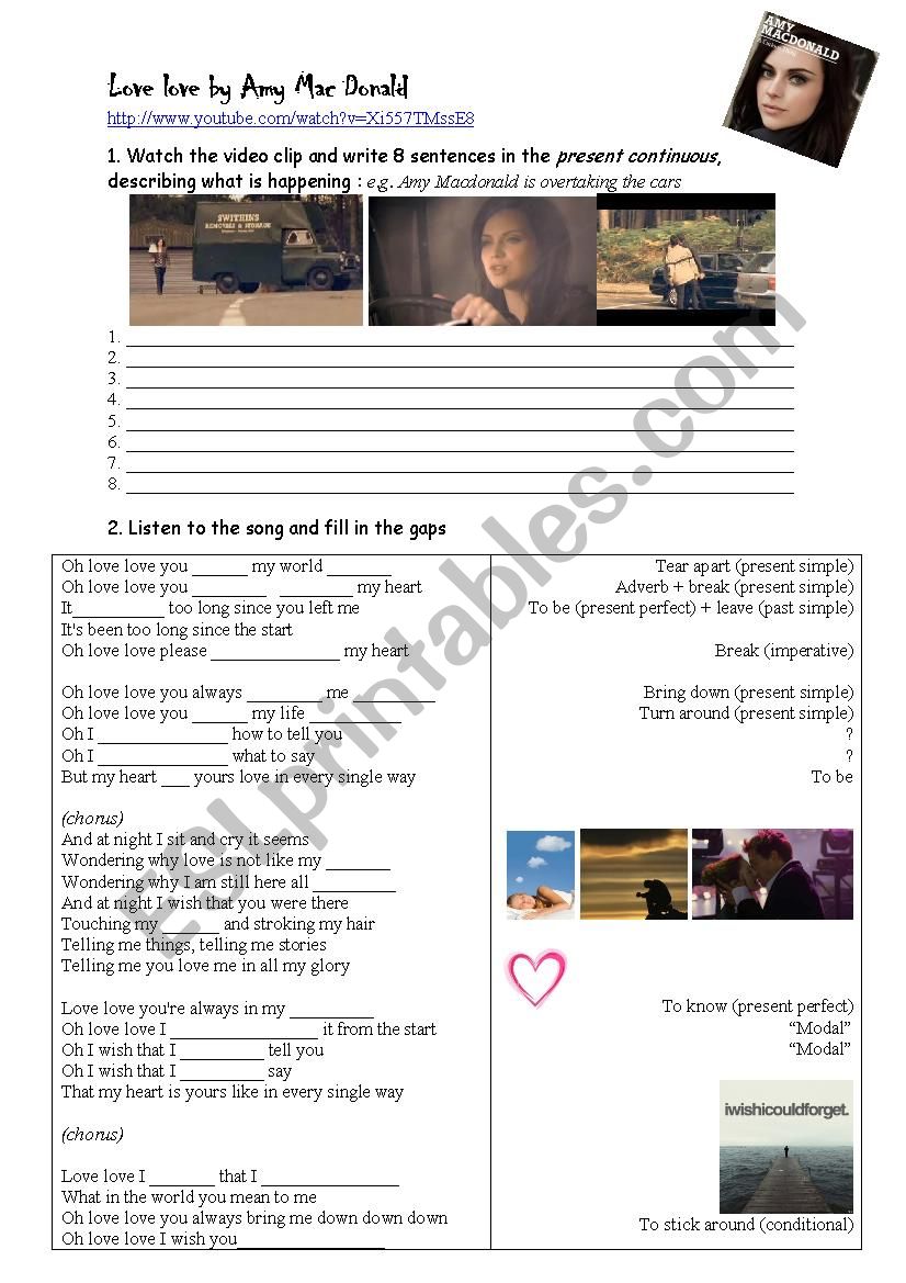 Love love by Amy Mac Donald worksheet