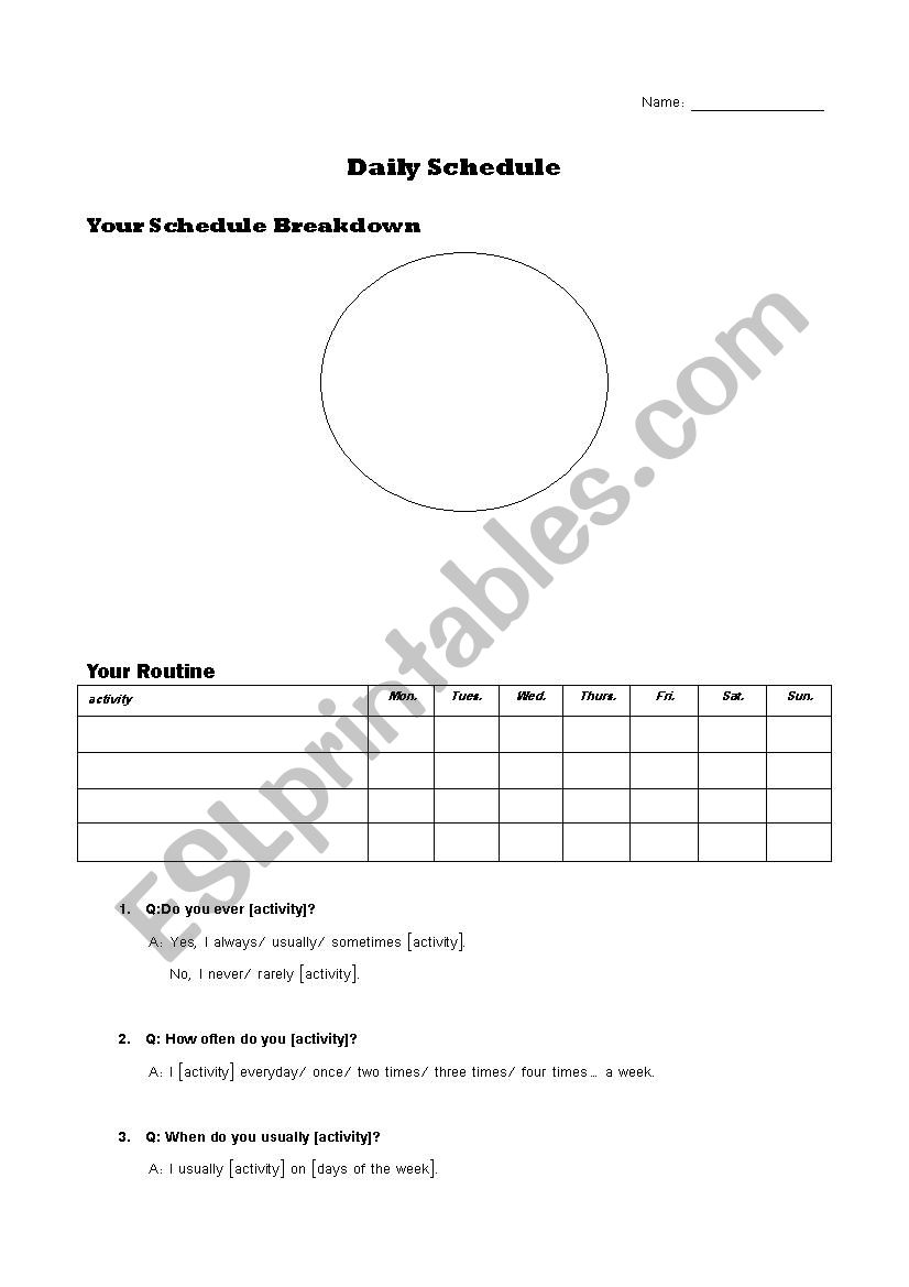 Daily Schedule worksheet