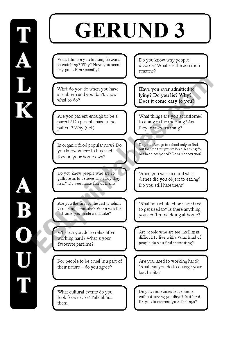 Gerund - infinitive 3 - conversation cards (editable)