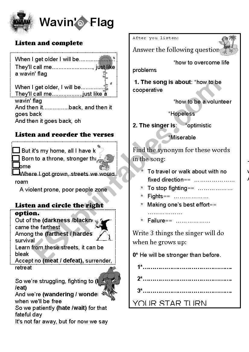 waving flag song worksheet