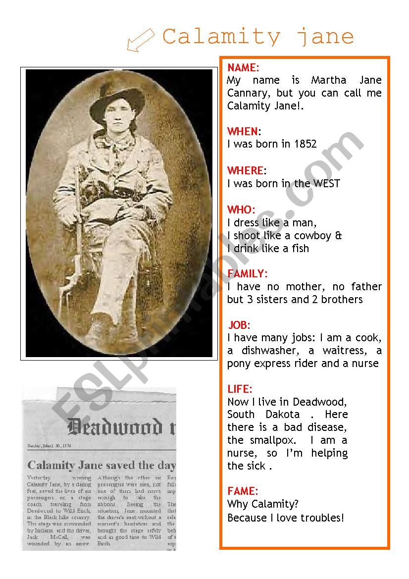 calamity jane worksheet