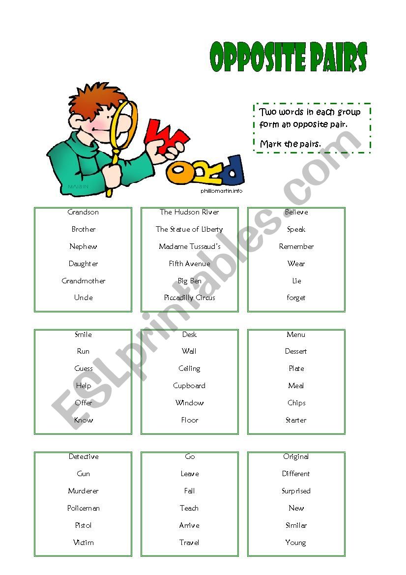 Opposite Pairs worksheet