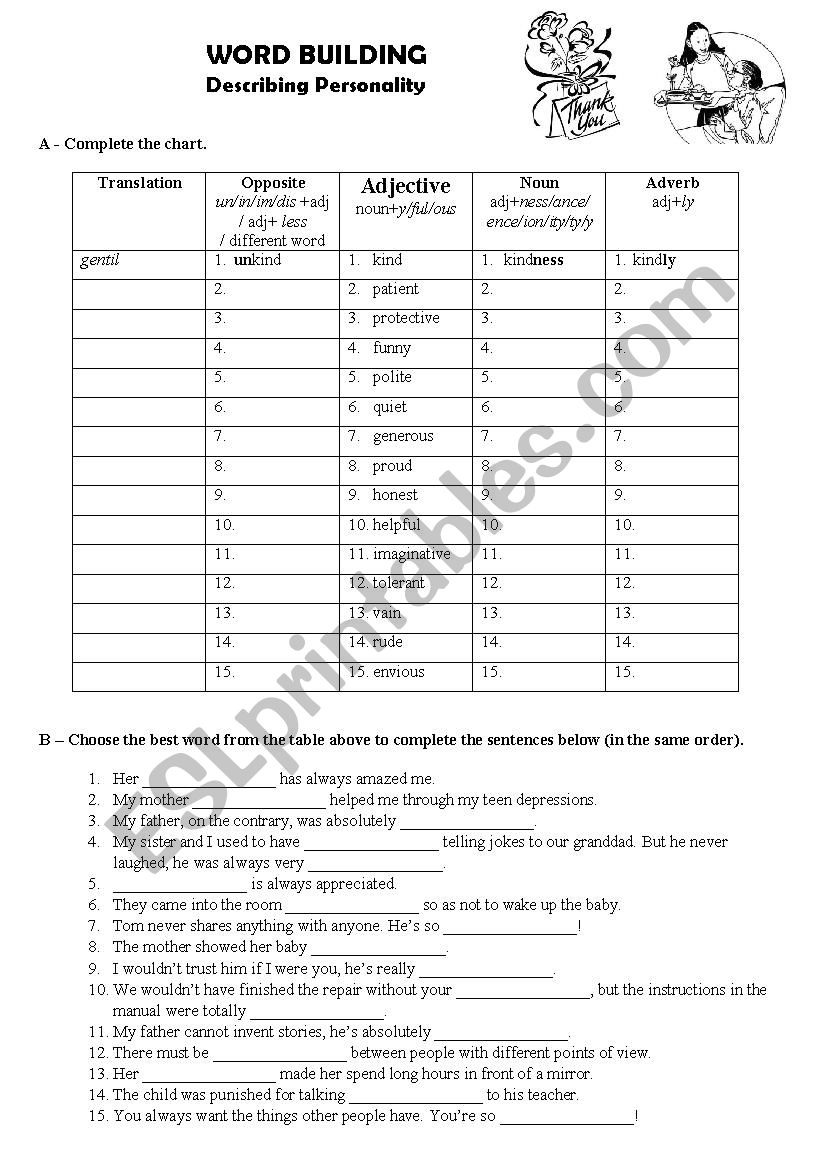 Word Building - Describing Personality