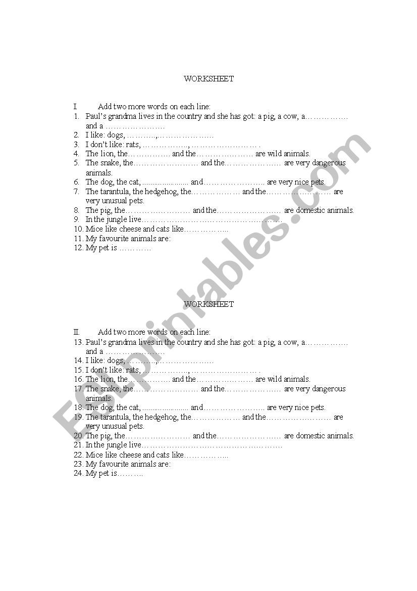 Animals worksheet worksheet