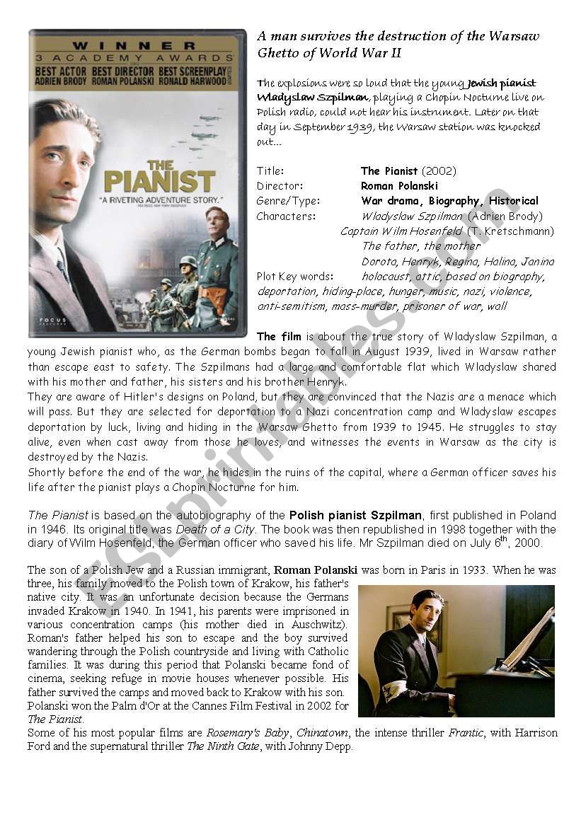 The Pianist worksheet