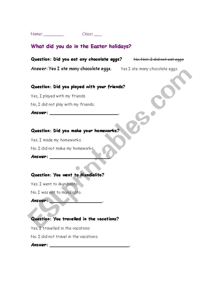 Easter Vacations worksheet