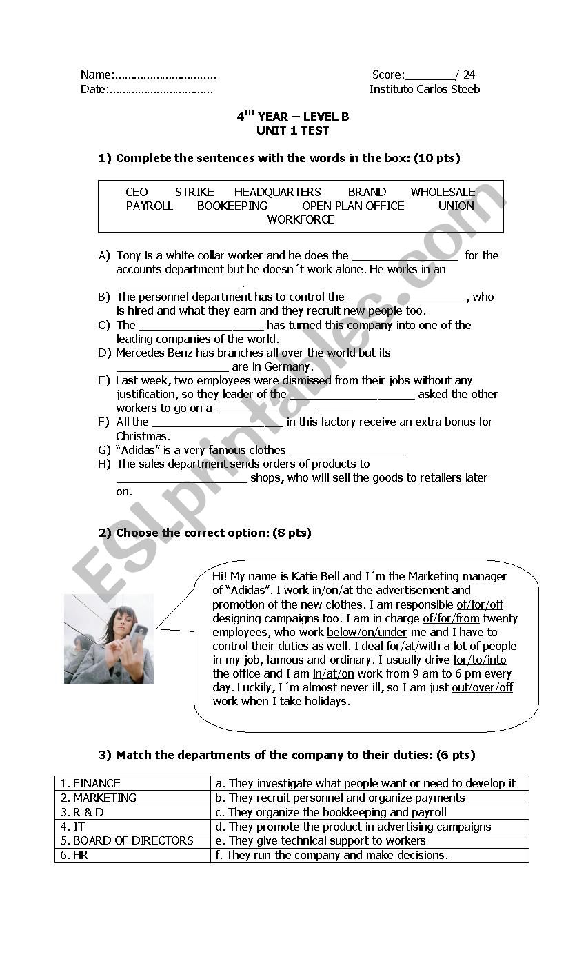Business Vocabulary Test worksheet