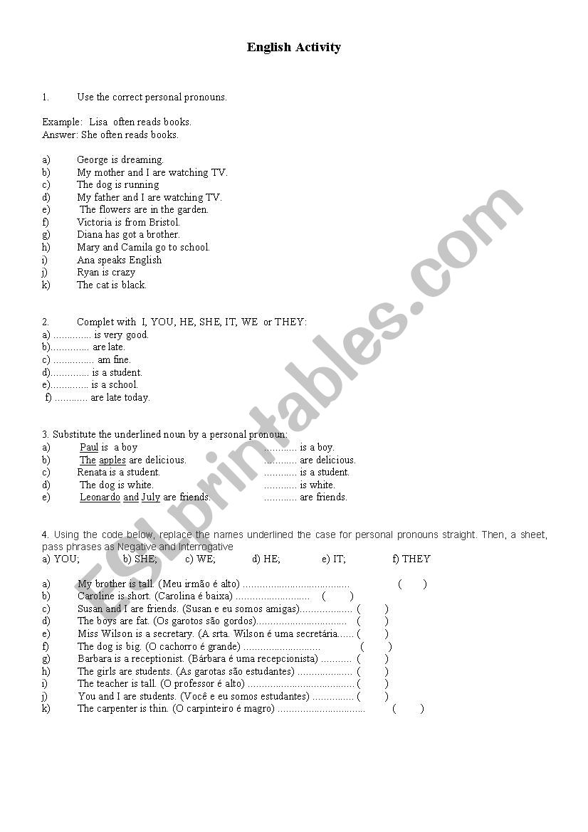 Subect Pronoun worksheet