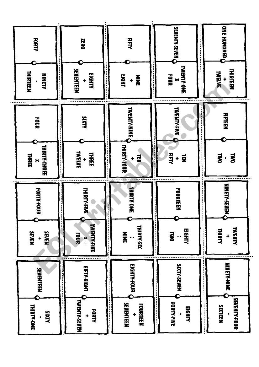 Numbers Domino worksheet