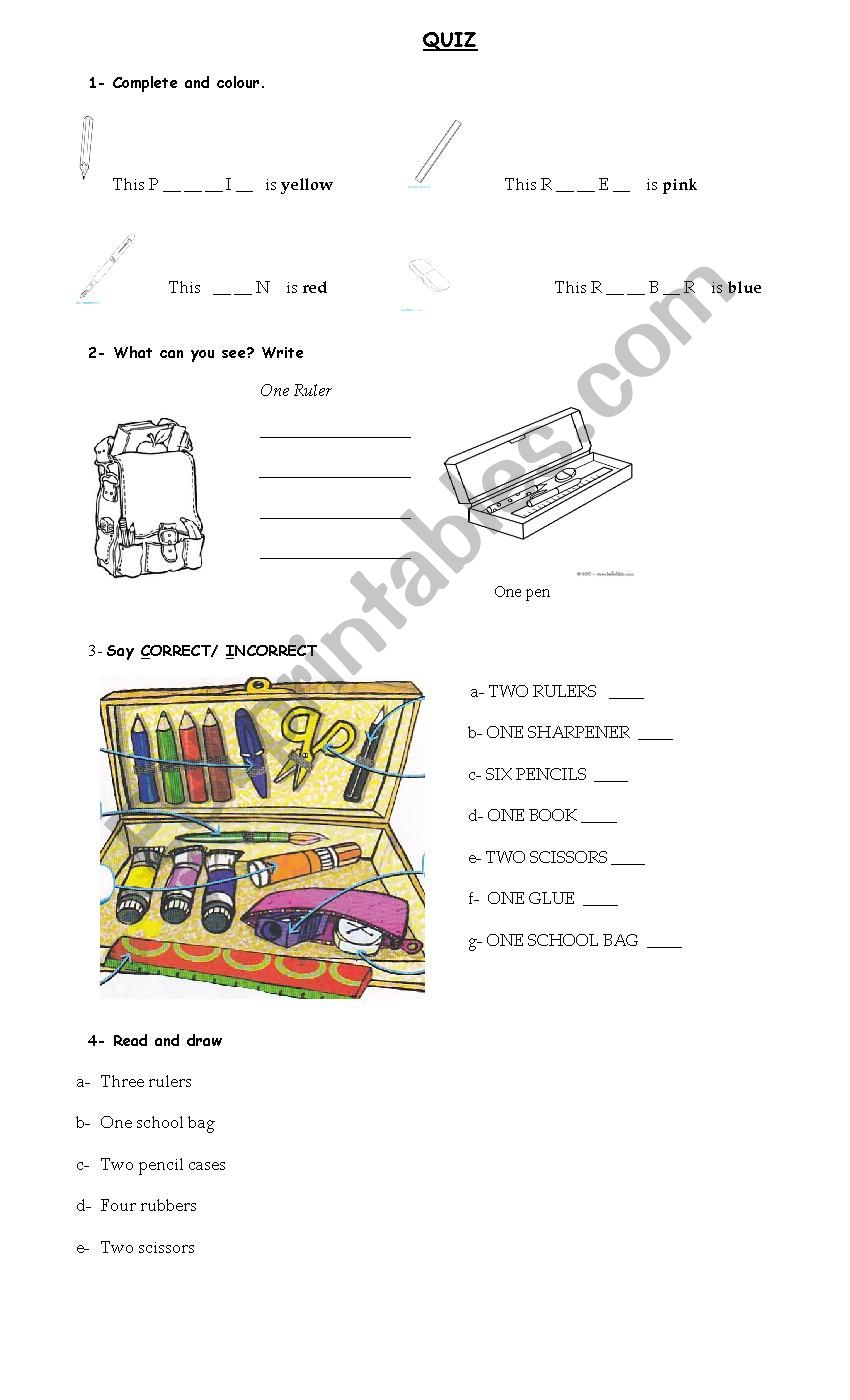 School Objects worksheet