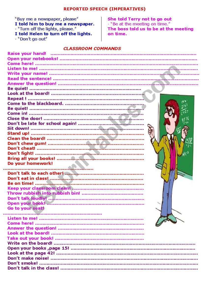 reported speech worksheet