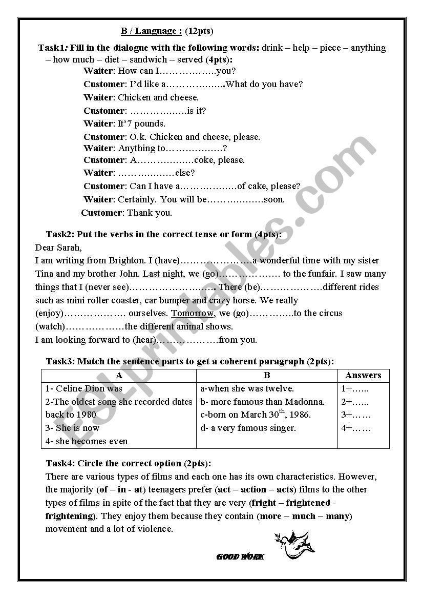 Mid term test n 3 9th form worksheet