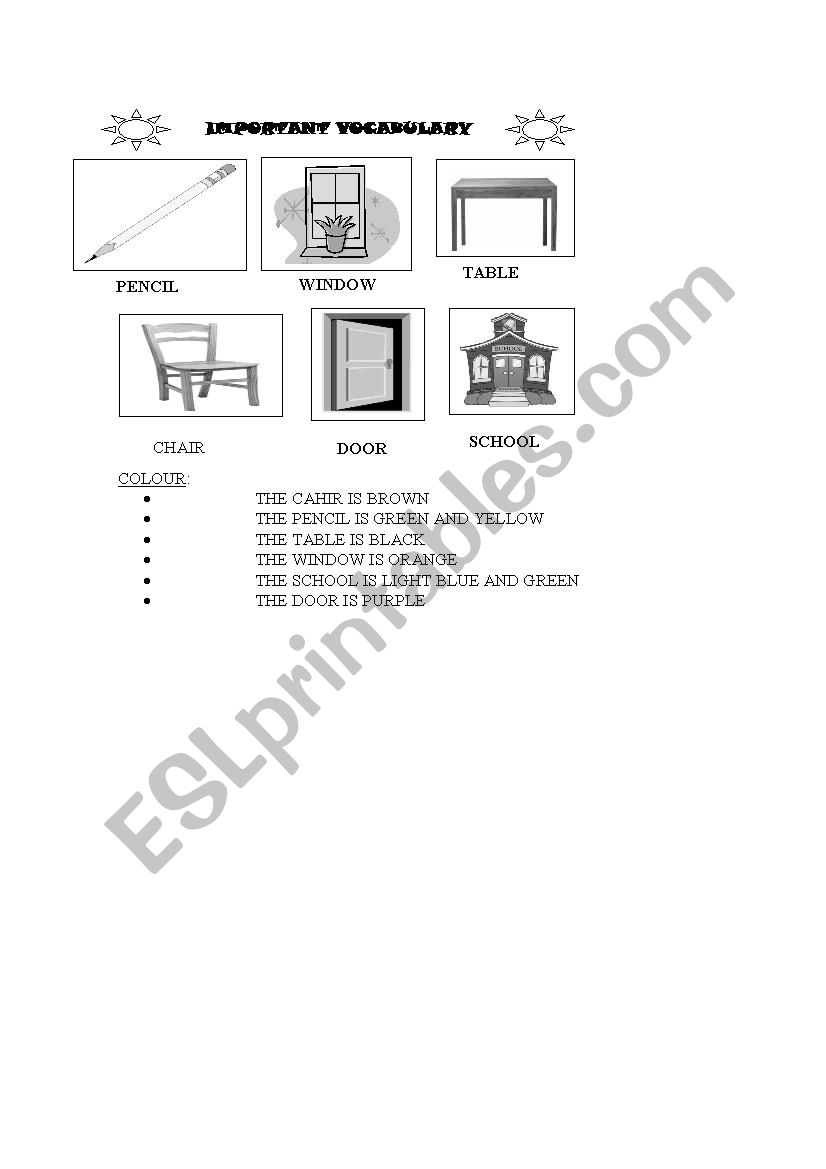 Classroom vocabulary and colours