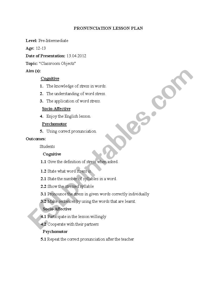 Pronunciation lesson plan worksheet