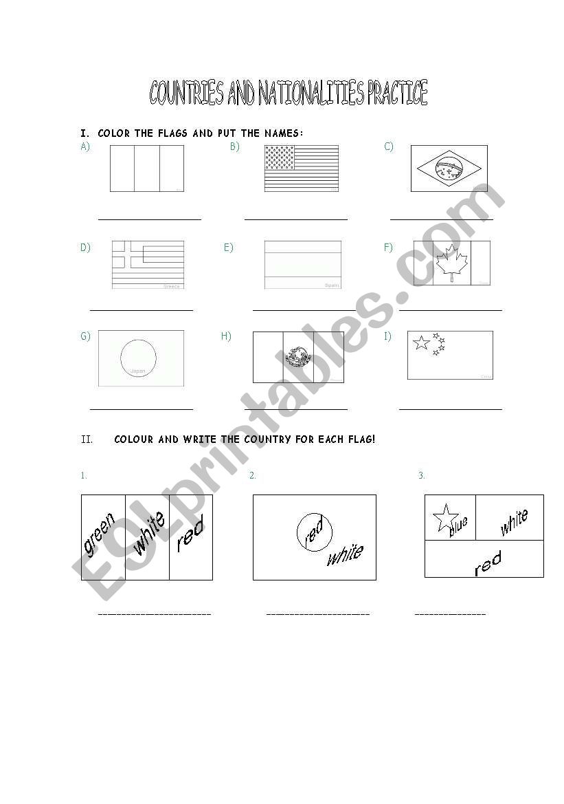 countries and Nationalities worksheet