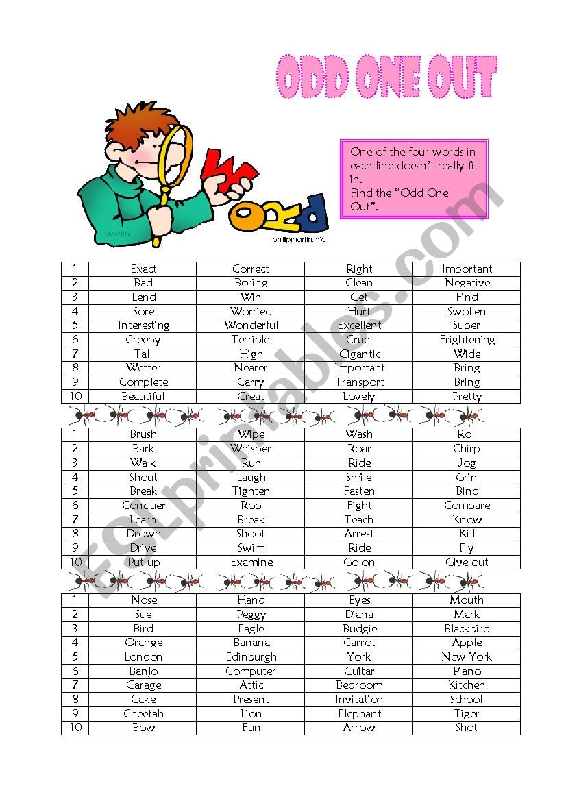 Odd one out worksheet