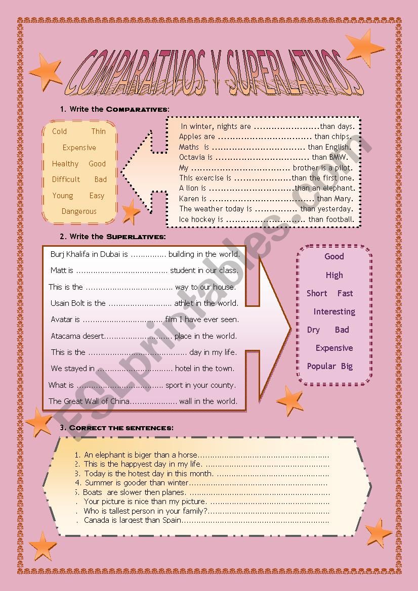 Comparatives and Superlatives worksheet