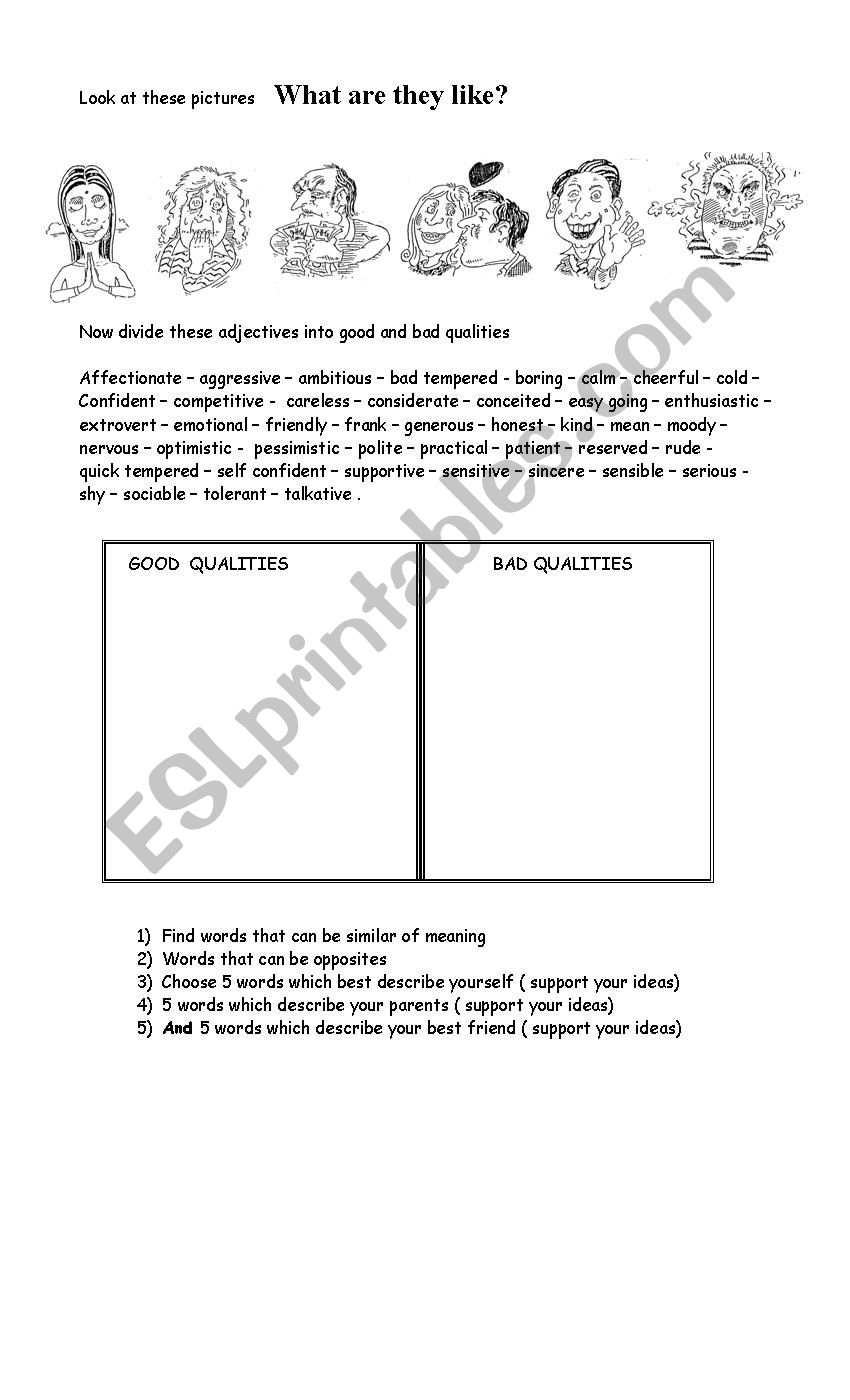 Adjectives worksheet