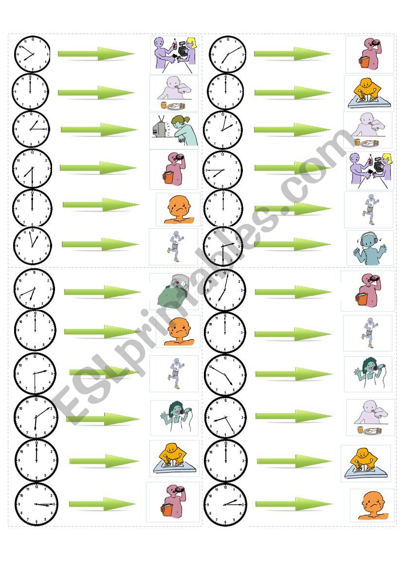 Time + time of day + actions worksheet