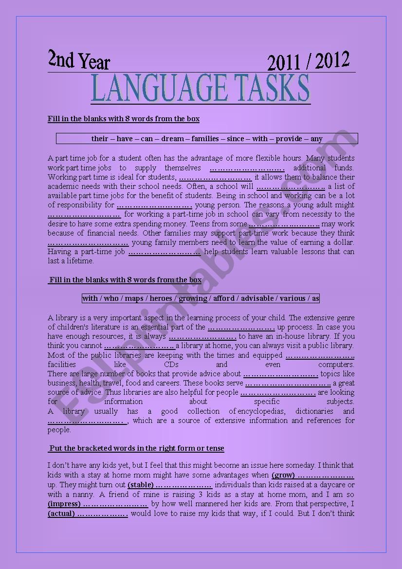 language tasks worksheet