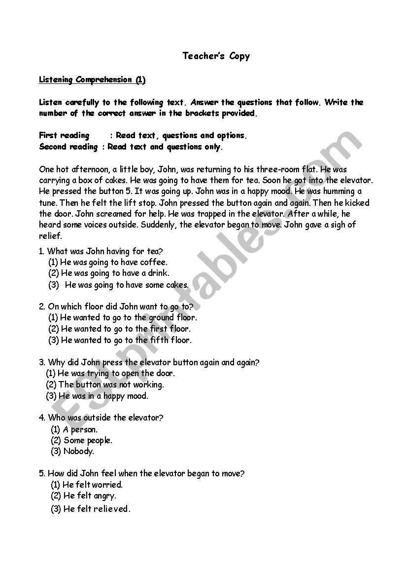 Listening Comprehension 1 worksheet