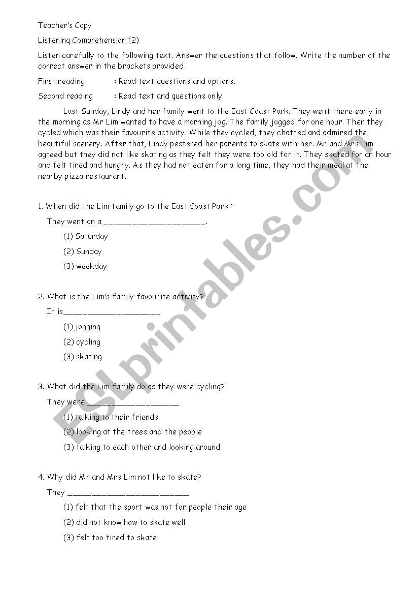 Listening Comprehension 2 worksheet