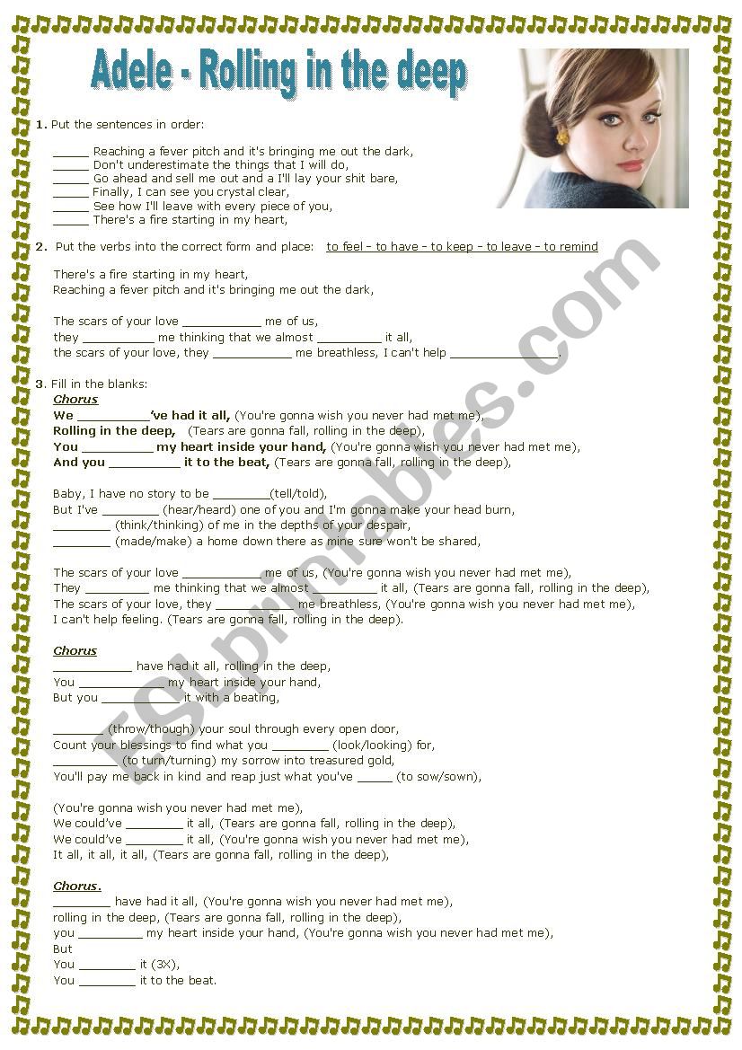 Adele - Rolling in the deep worksheet