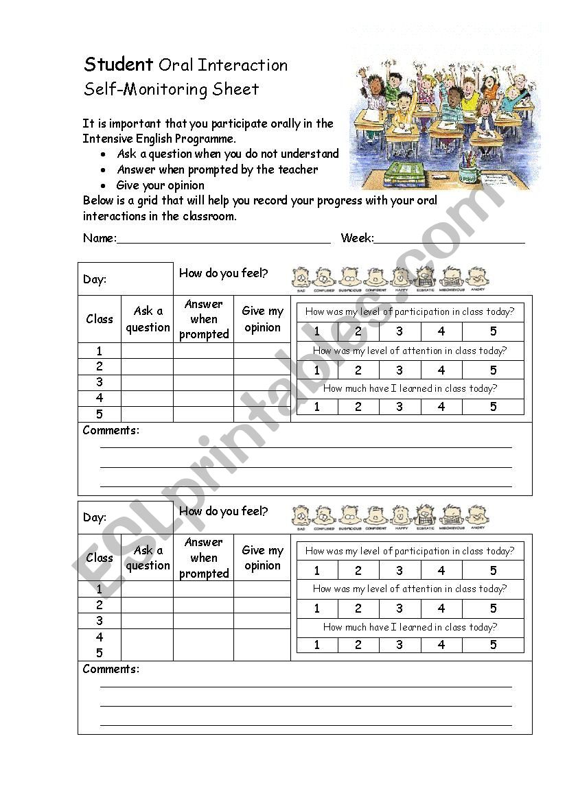 Oral Interaction Self-Monitoring Sheet