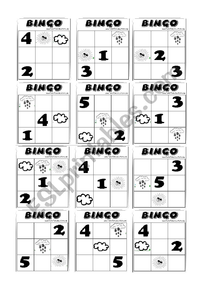 BINGO - weather and numbers worksheet