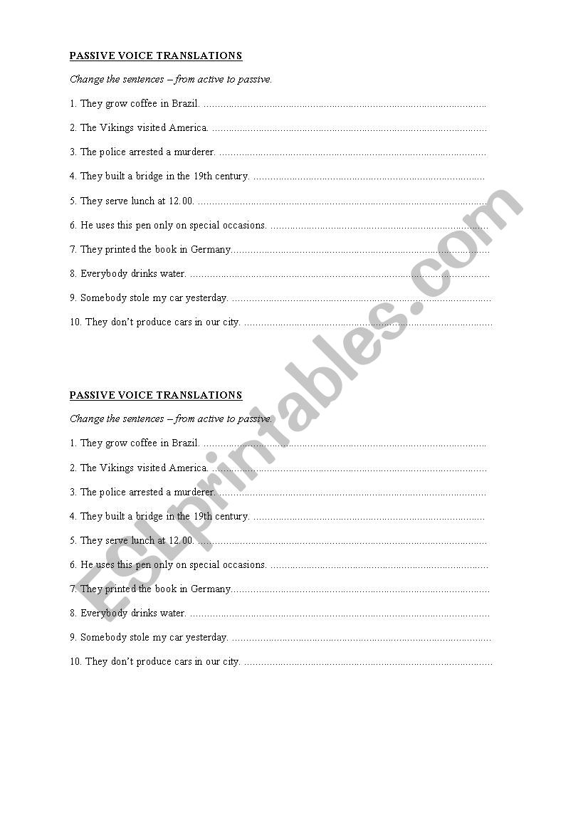 Passive voice transformations worksheet