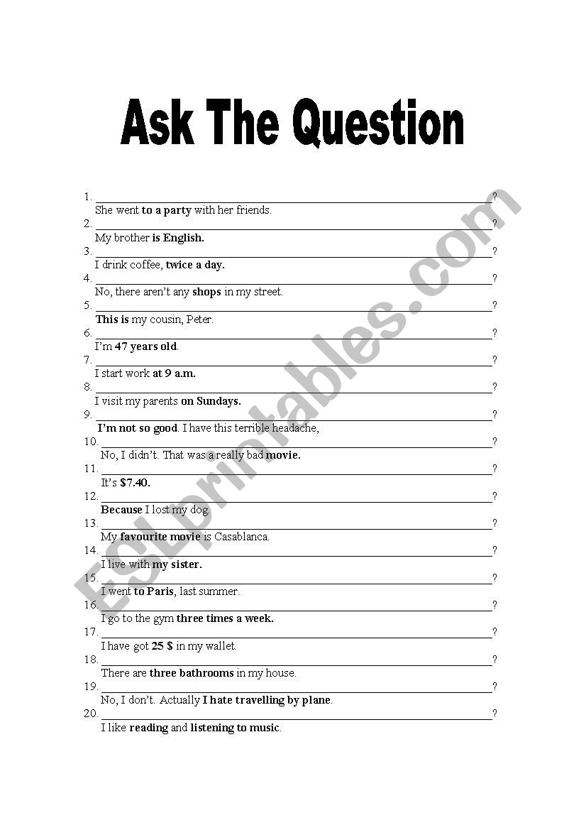 Ask The Question worksheet