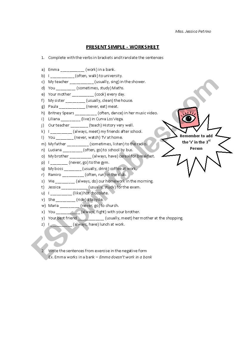 Present Simple Worksheet worksheet