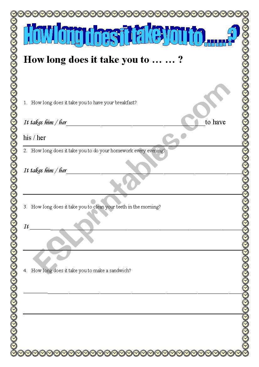 How long does it take ... ? worksheet