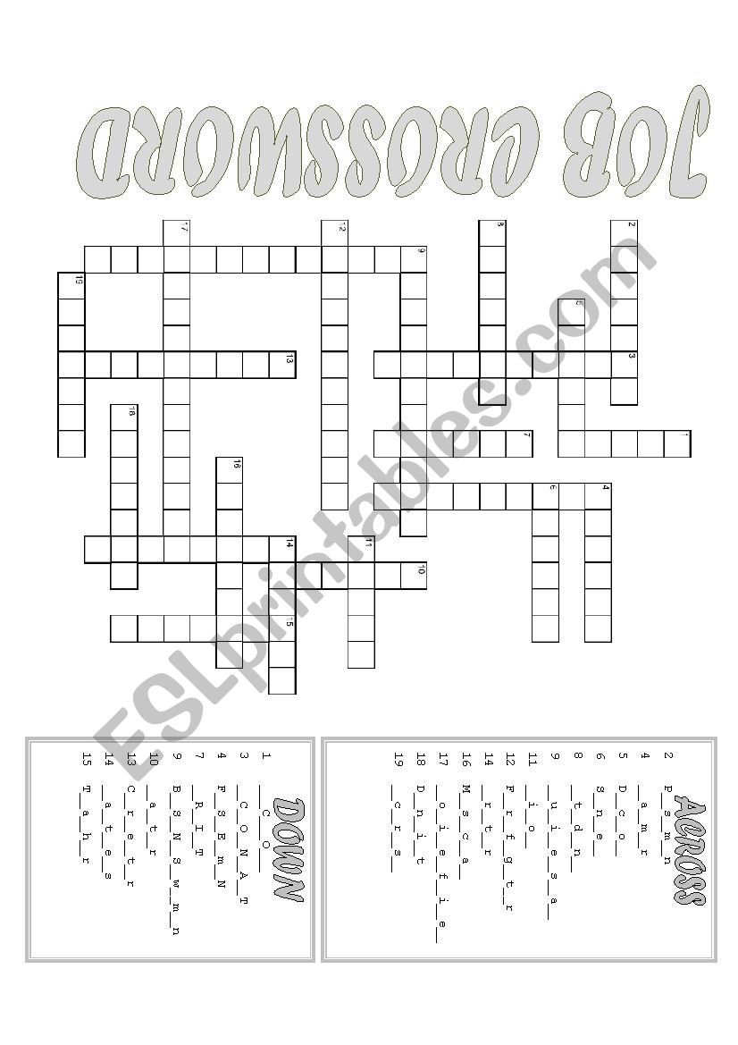 Job Crossword worksheet