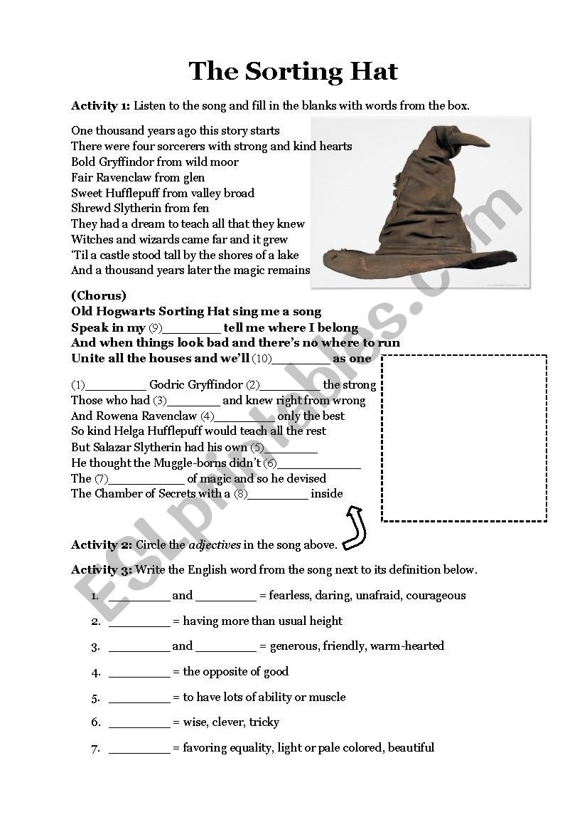 The Sorting Hat (song, quiz, and adjectives)