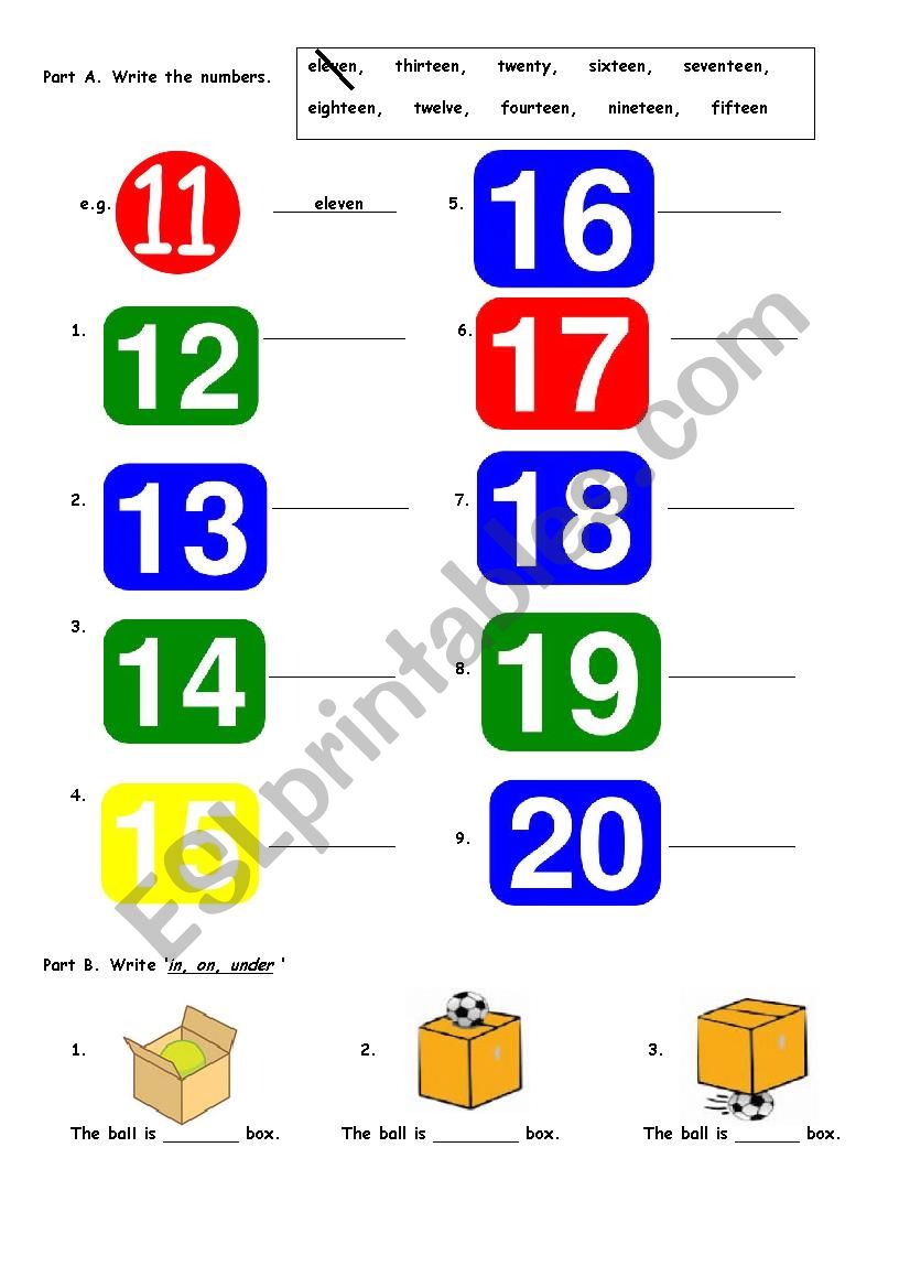 Food, Numbers, Days, Prepositions Worksheet