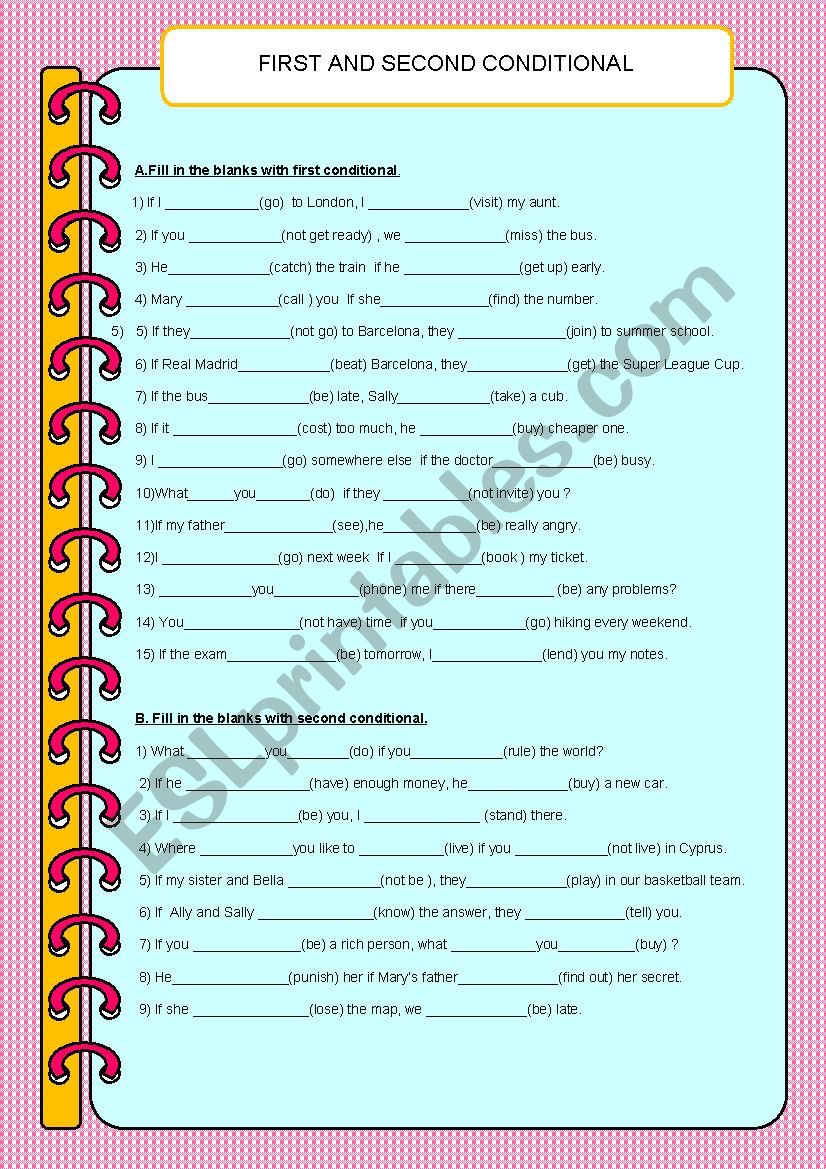 First and second conditionals worksheet