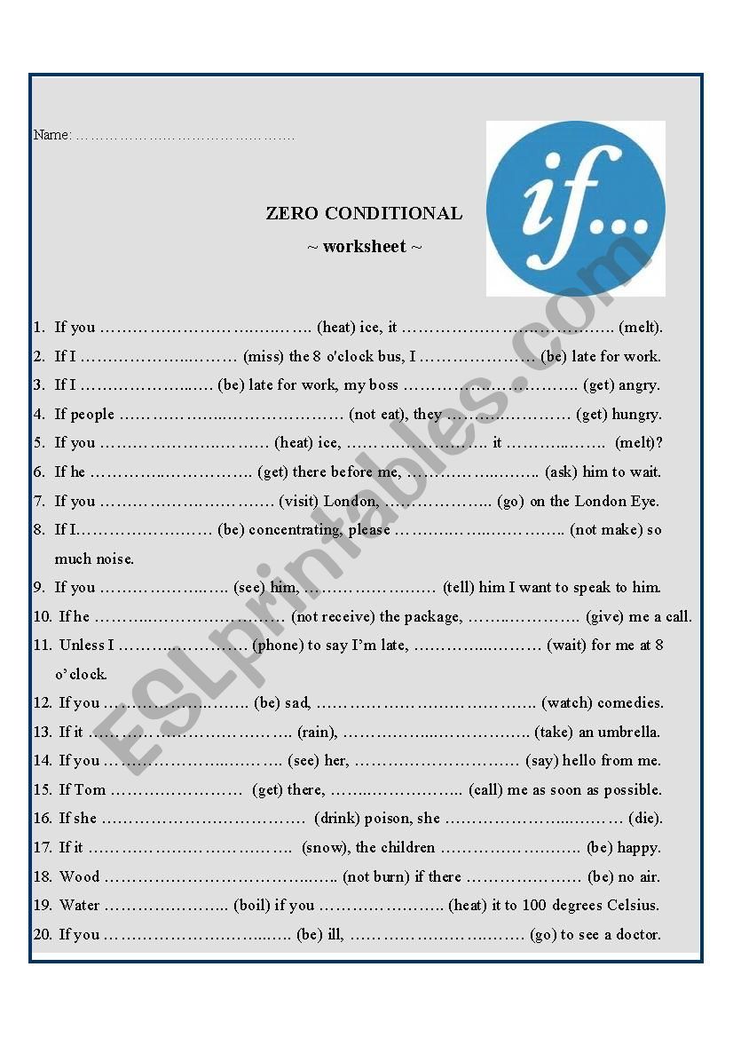 Zero conditional worksheet