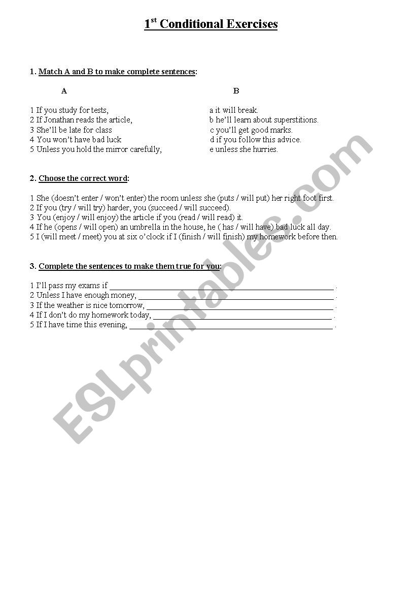 Conditionals 1 - 2 worksheet