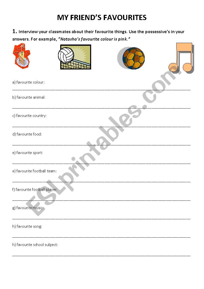 My friends favourites worksheet