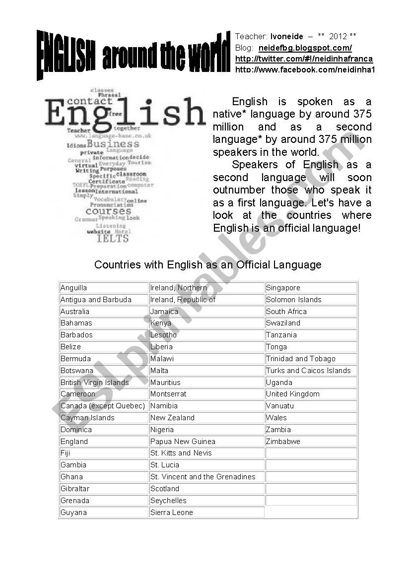 English around the world worksheet