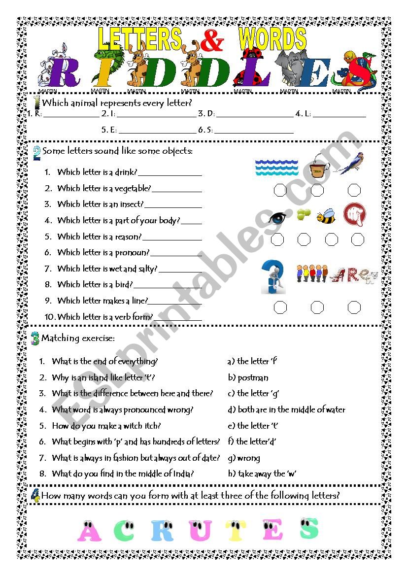 Letters & Words Riddles worksheet