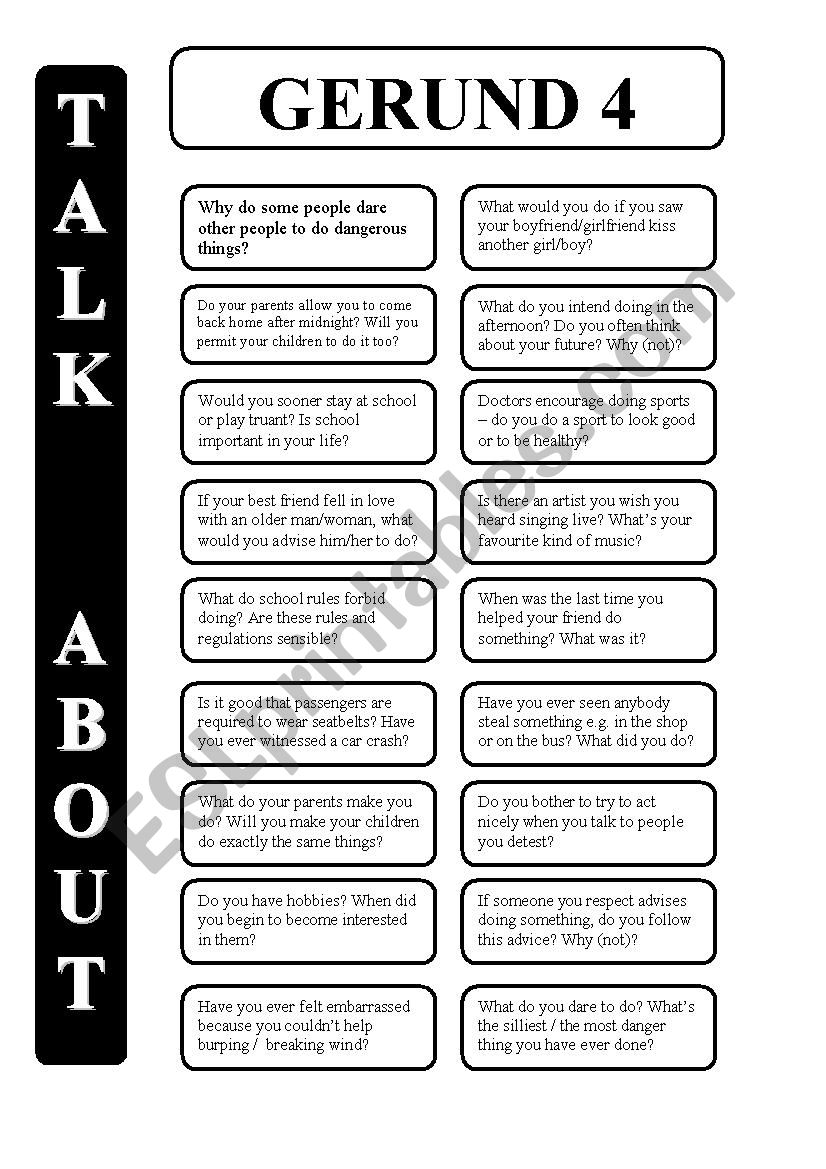 Gerund - infinitive 4 - conversation cards (editable)