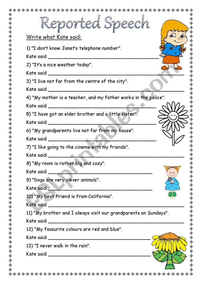 Write what Kate said  worksheet