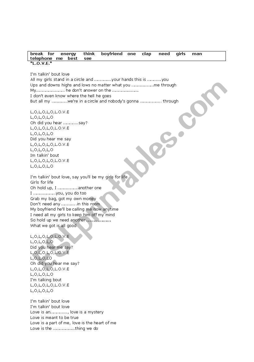 a song from ashlee simson worksheet