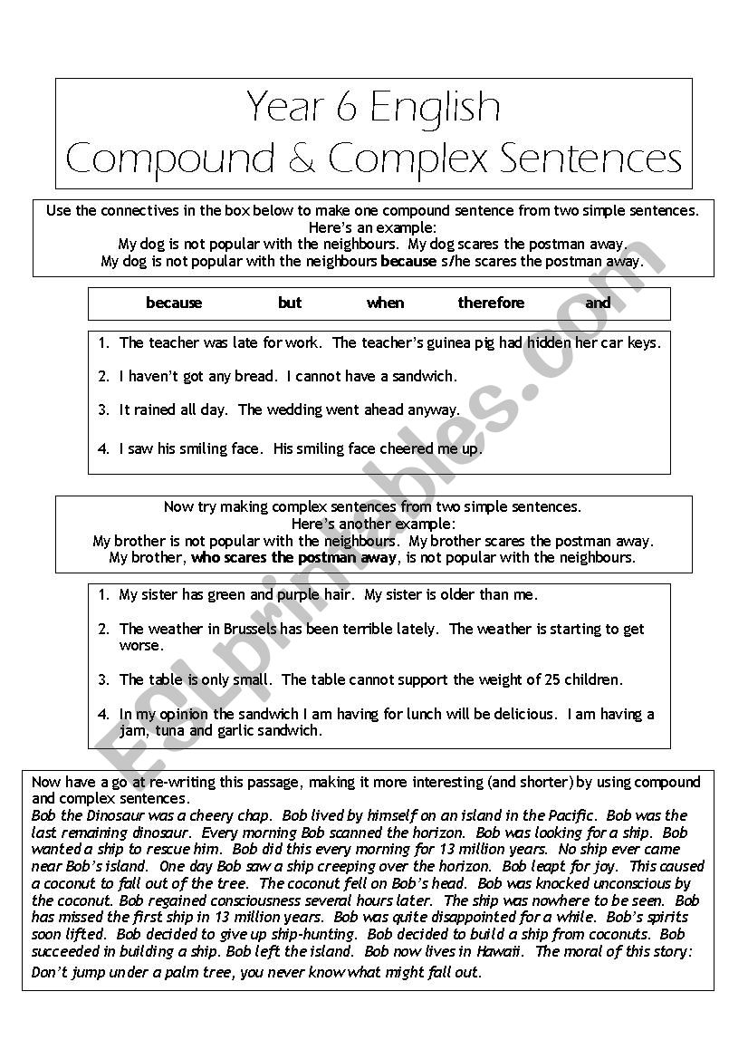Compound sentences worksheet