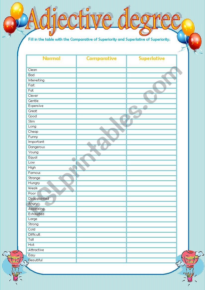 Comparative and Superlative worksheet