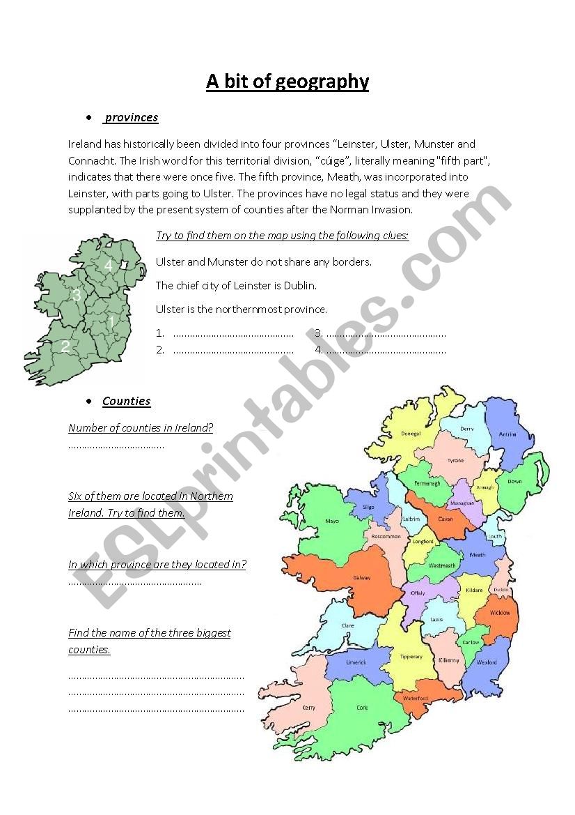 Irish geography worksheet