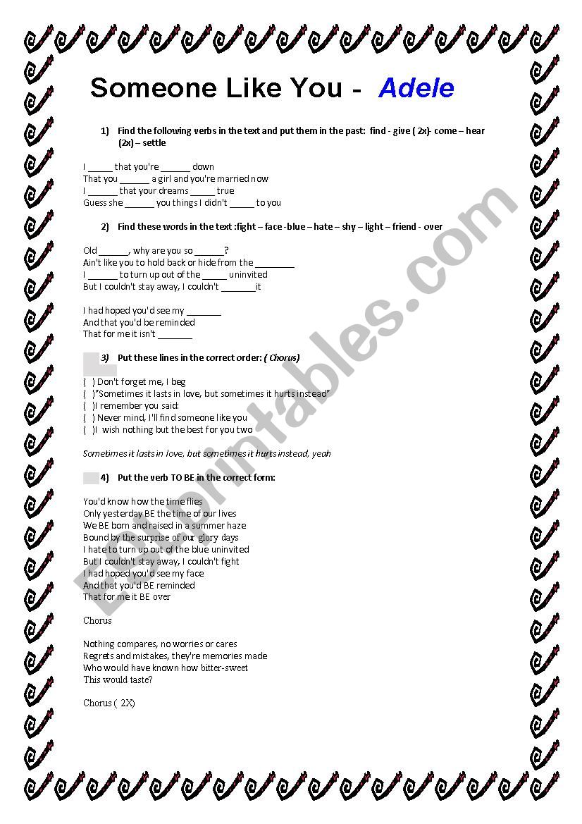 Someone like you worksheet