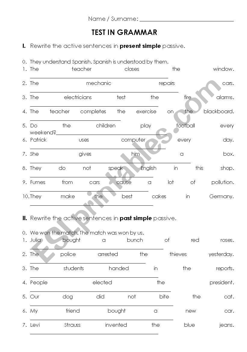 Passive voice test intermediate